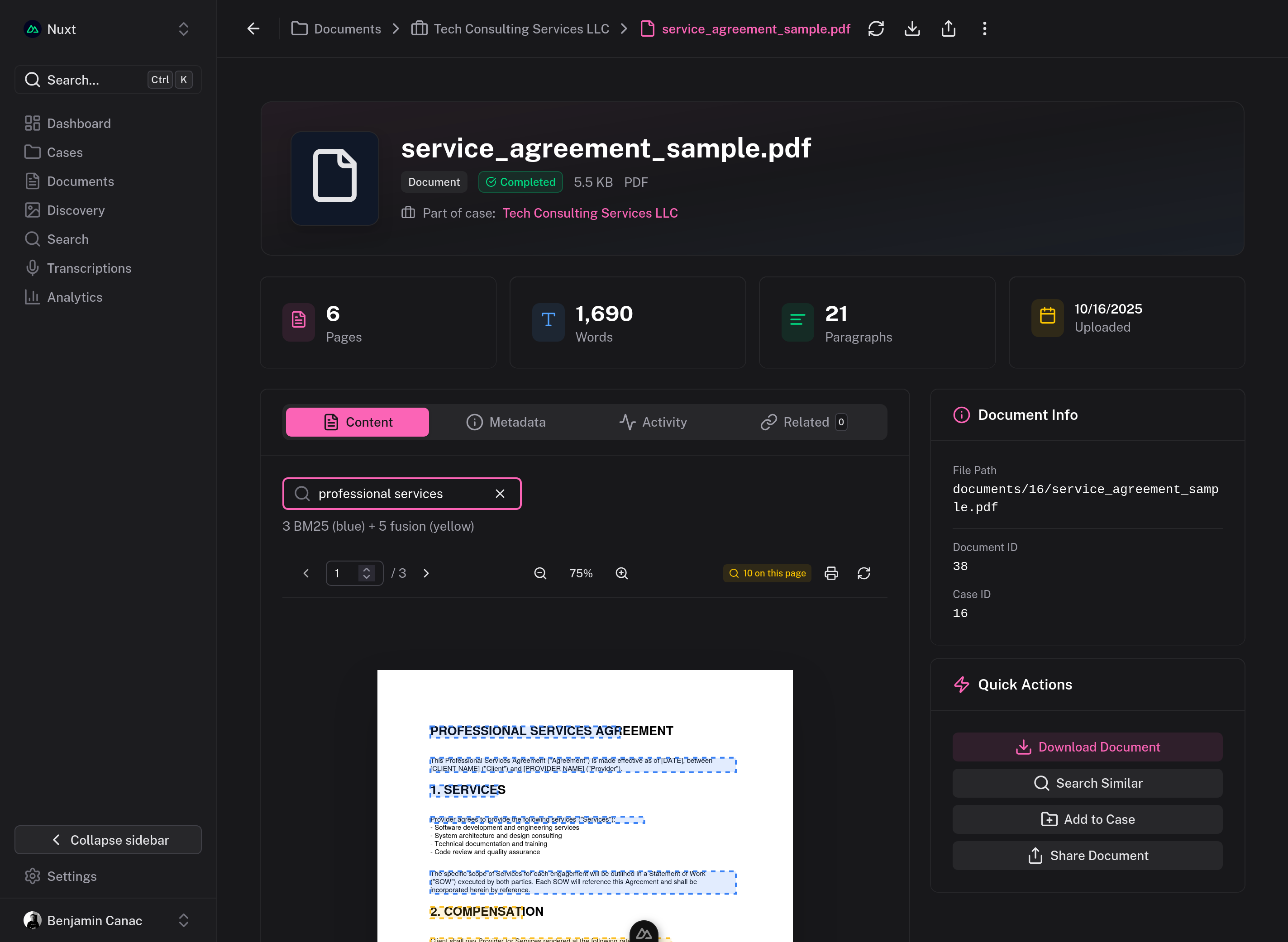Document viewer with search highlights